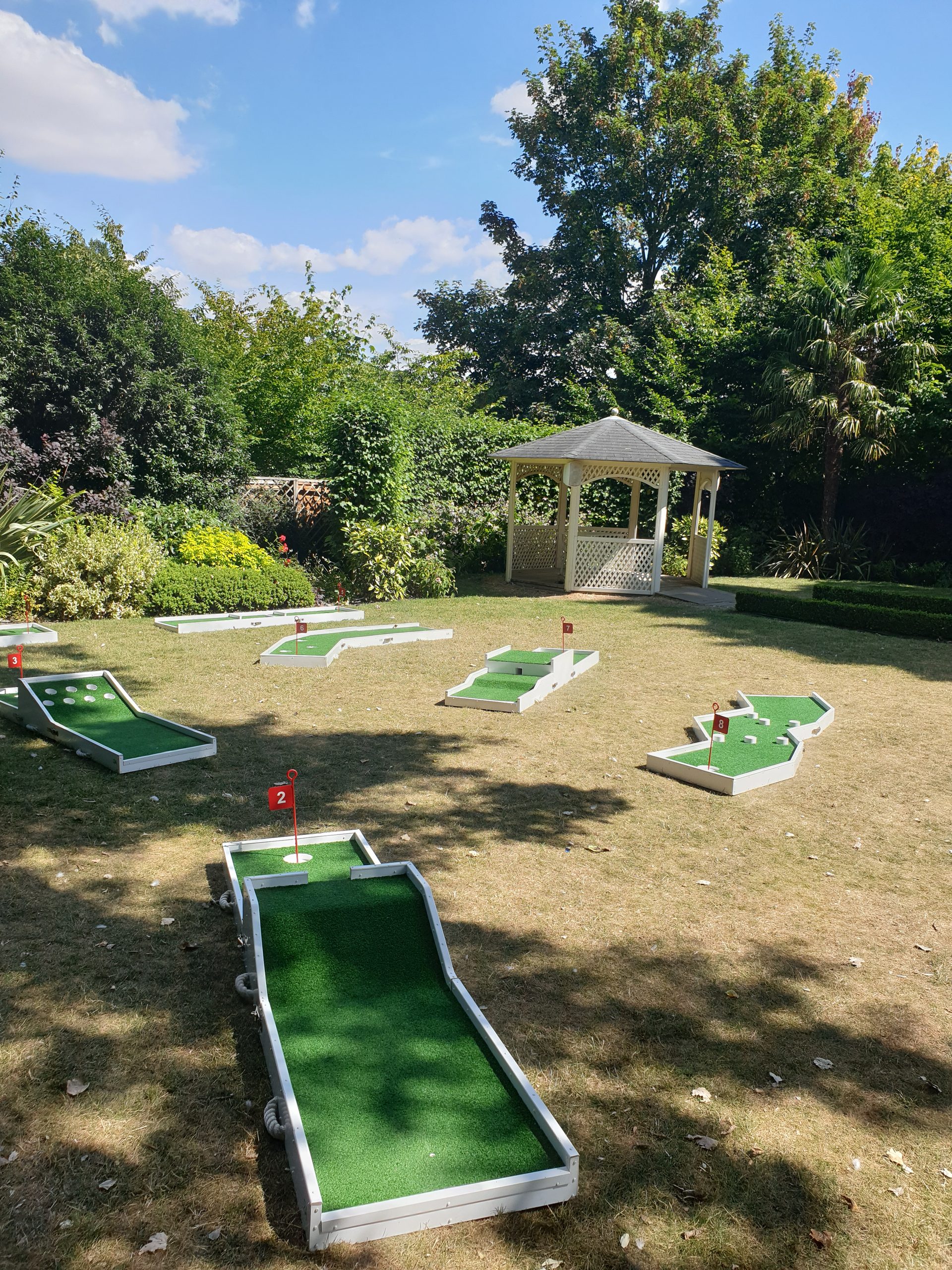 Mini Golf Warwickshire setout on the lawn at Moxhull Hall
