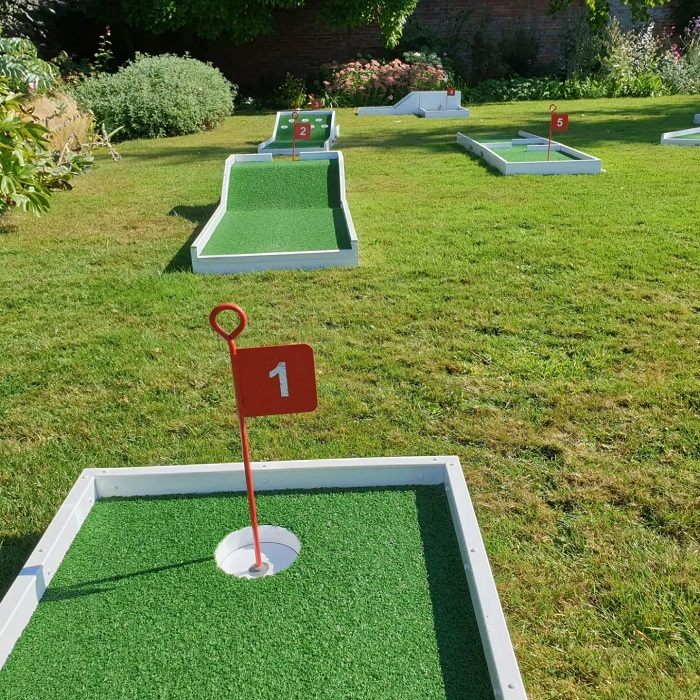 Mini Golf Worcestershire set up at Birtsmorton Court on Lawn