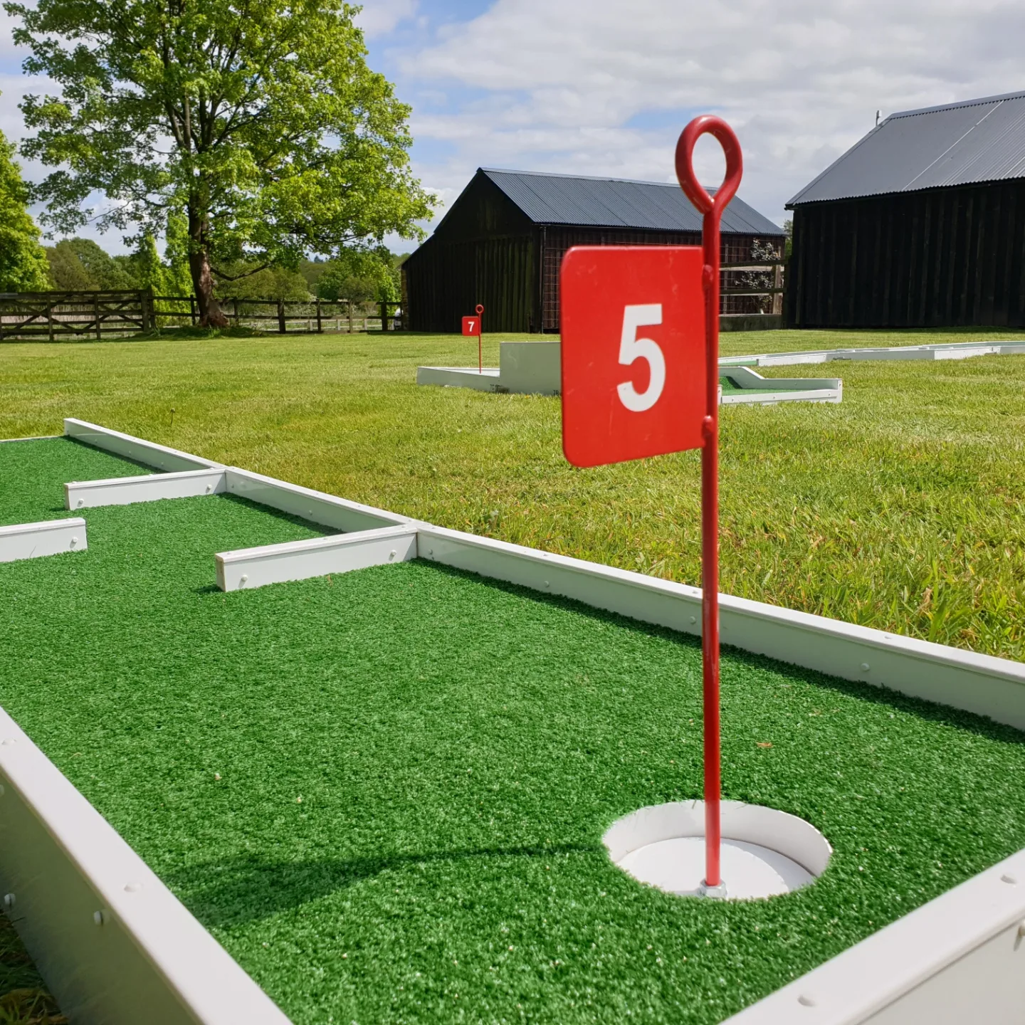 Mini Golf Nottinghamshire at Hazel Gap Barn set out on the lawn